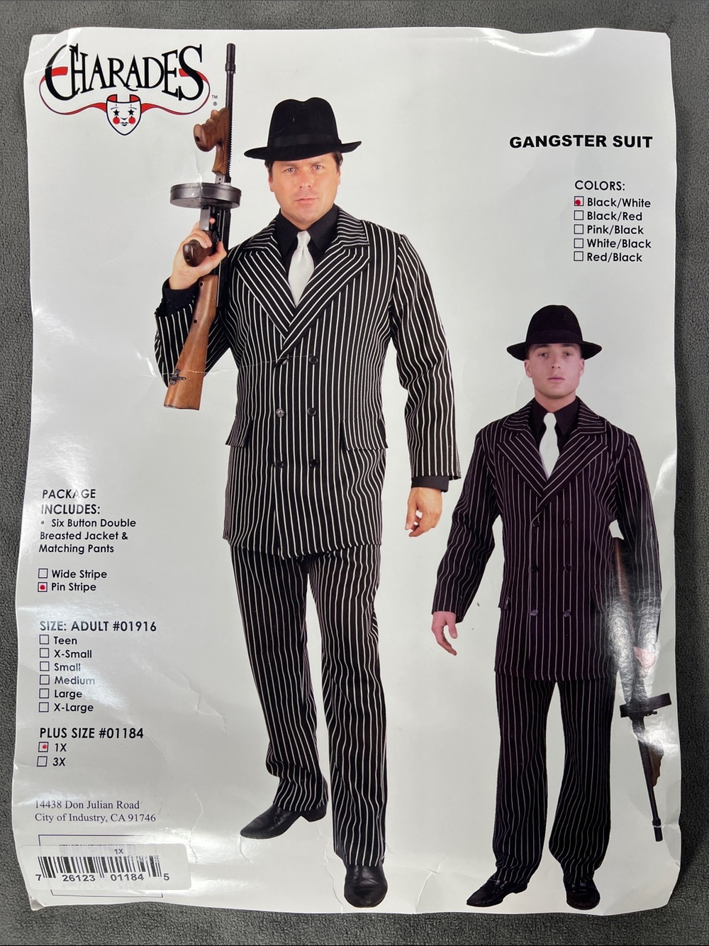 Charades Black Pin Stripe Double-Breasted Jacket & Pants Costume Plus Size 1X